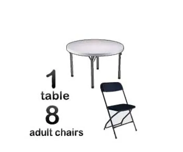 1 5ft Adult Round Table & 8 Black Chairs Combo