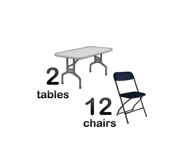 2 6ft Adult Rectangle Tables 12 Black Chairs