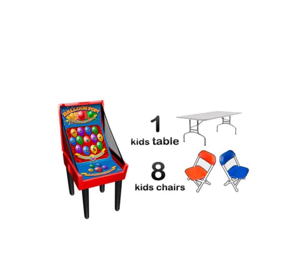 1 Balloon Pop Carnival Game + 1 Kids Table & 8 Kids Chairs (Red & Blue Mixed)