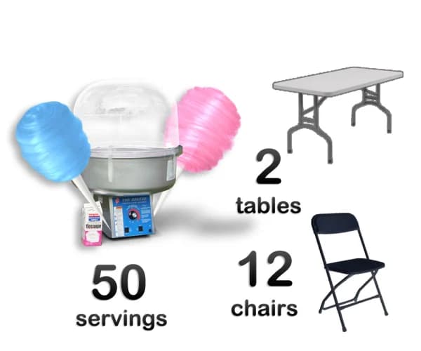 Cotton Candy Machine, 2 Rectangle Tables & 12 Chairs Package