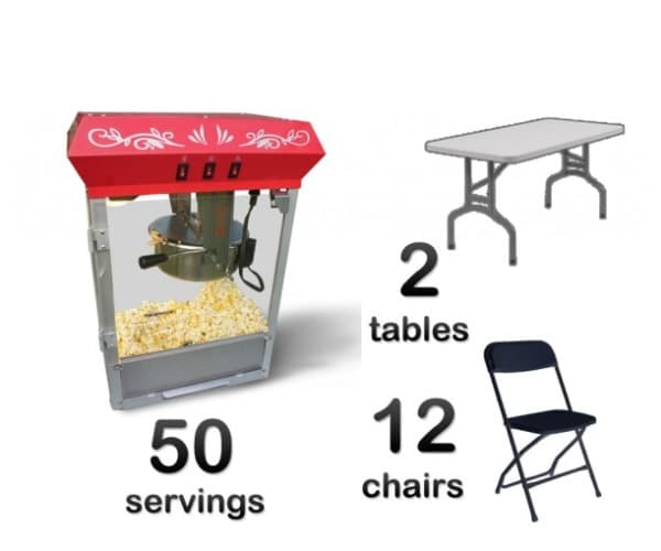 Popcorn Machine, 2 Rectangle Tables & 12 Chairs Package