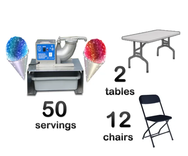 Snow Cone Machine, 2 Rectangle Tables & 12 Chairs Package