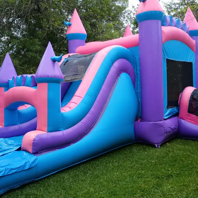 Mega Pink Bounce House Combo set up in Sugar Land, TX